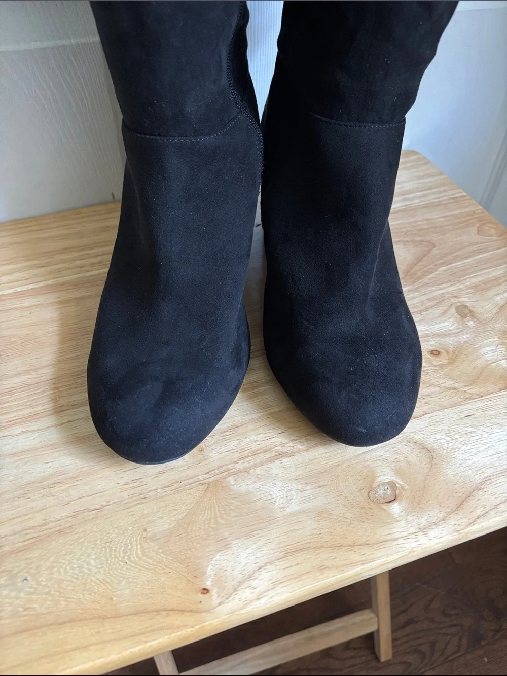 TORRID Black Faux Suede Bow Over The-Knee Boot Almond Toe 10.5 EXTRA WIDE WIDTH